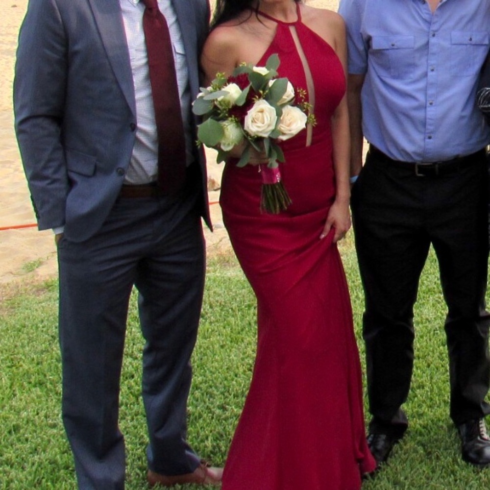 Burgundy bridesmaid cocktail evening dress